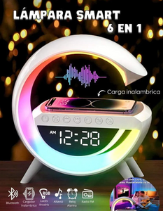 PARLANTE/LÁMPARA/RELOJ LED DISEÑO G - 6 EN 1
