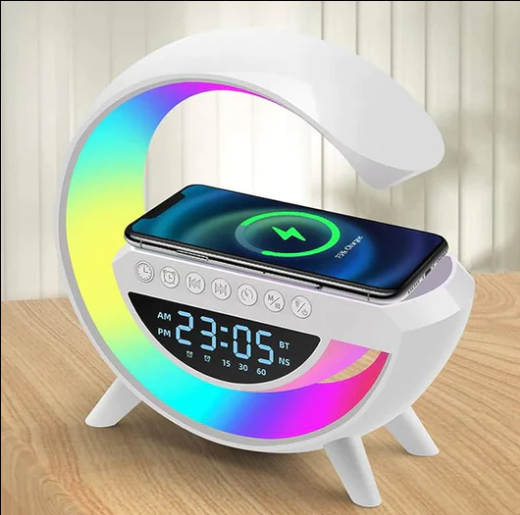 PARLANTE/LÁMPARA/RELOJ LED DISEÑO G - 6 EN 1